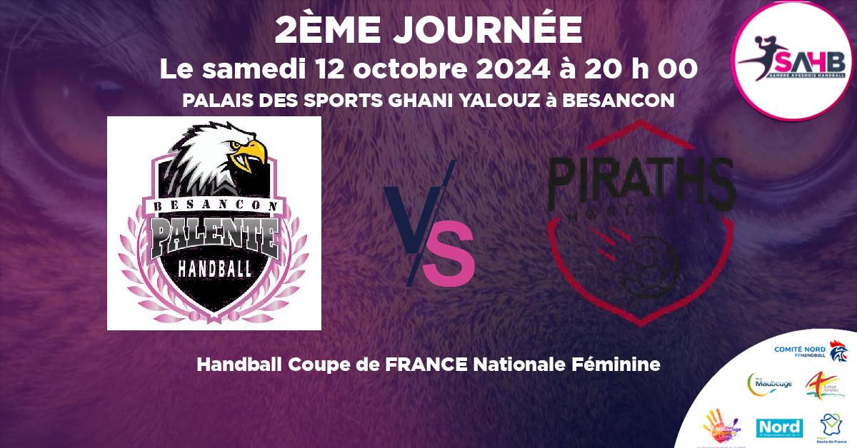 Coupe de FRANCE Nationale Féminine handball, PALENTE BESANCON VS STRASBOURG ACHENHEIM TRUCHTERSHEIM - PALAIS DES SPORTS GHANI YALOUZ à BESANCON à 20 h 00