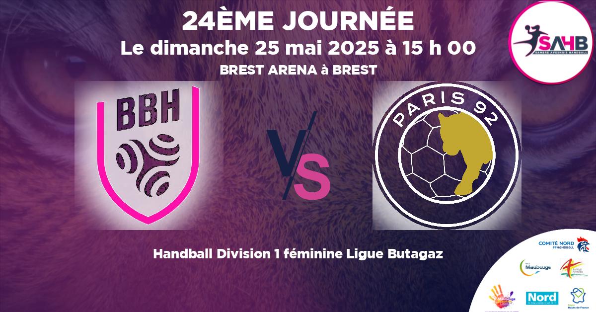 Division 1 féminine Ligue Butagaz handball, BREST BRETAGNE VS PARIS 92 - BREST ARENA à BREST à 15 h 00