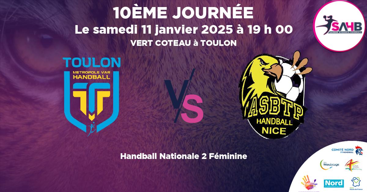 Nationale 2 Féminine handball, TOULON VS NICE - VERT COTEAU à TOULON à 19 h 00
