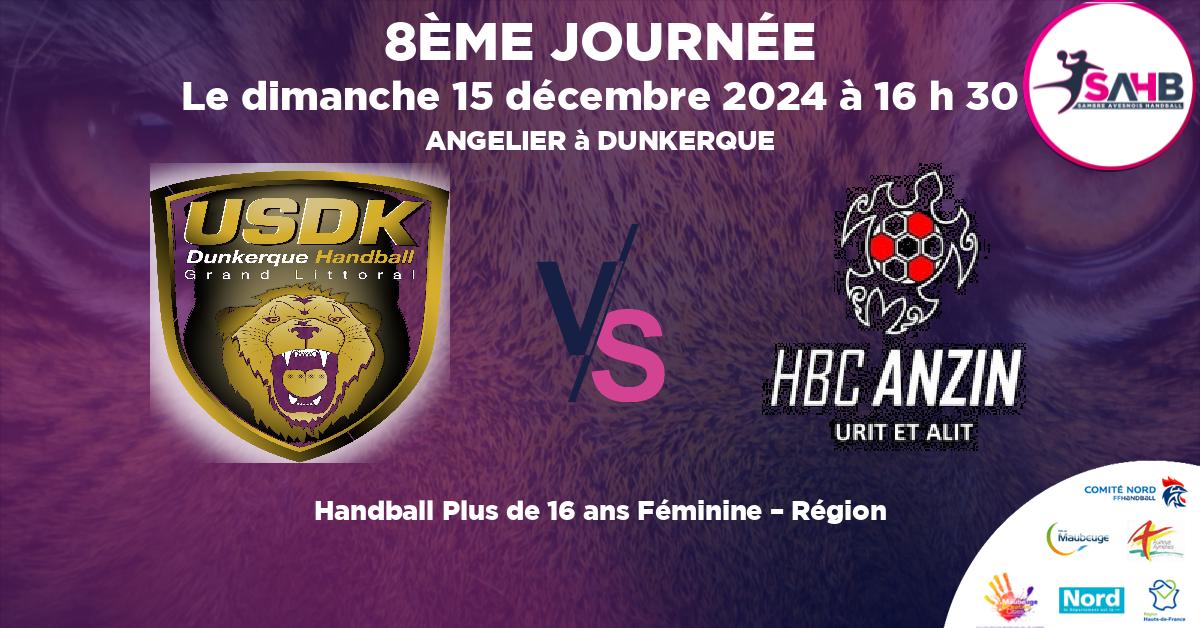 Plus de 16 ans Féminine – Région handball, DUNKERQUE VS ANZIN - ANGELIER à DUNKERQUE à 16 h 30