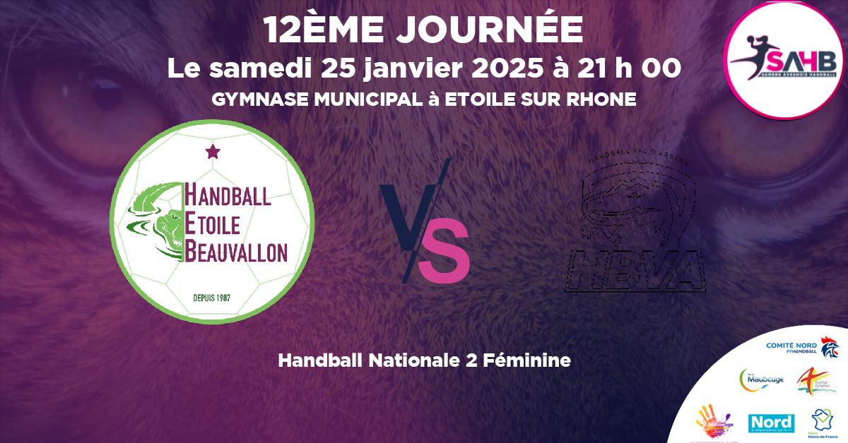 Nationale 2 Féminine handball, ETOILE BEAUVALLON VS VAL D'ARGENS - GYMNASE MUNICIPAL à ETOILE SUR RHONE à 21 h 00