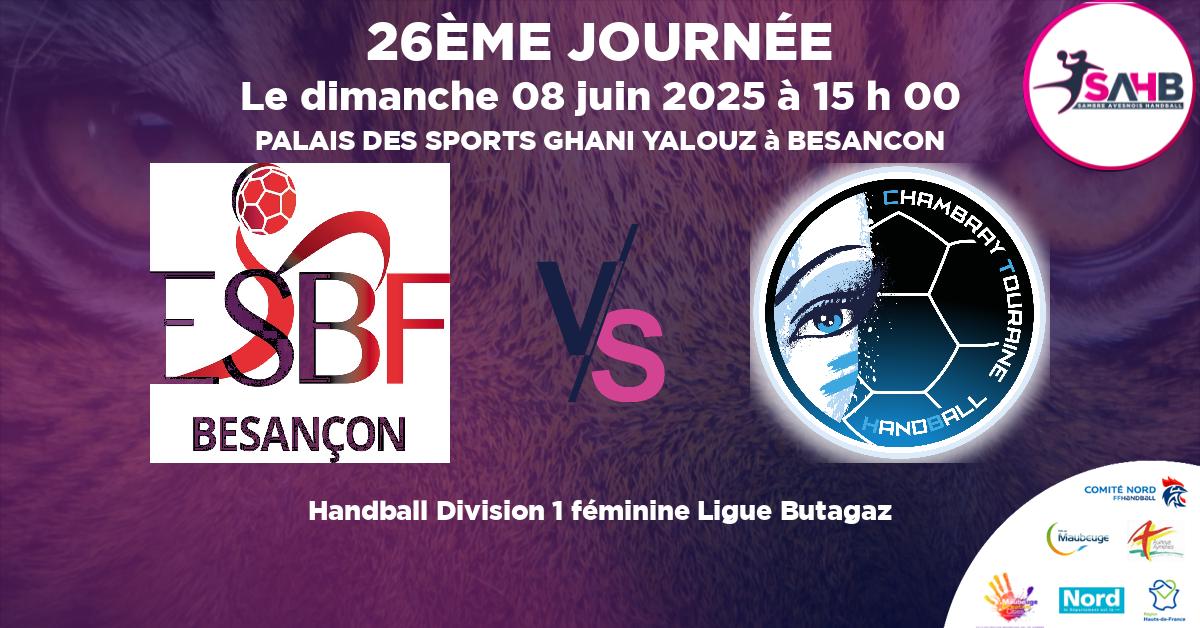 Division 1 féminine Ligue Butagaz handball, BESANCON VS CHAMBRAY TOURAINE - PALAIS DES SPORTS GHANI YALOUZ à BESANCON à 15 h 00