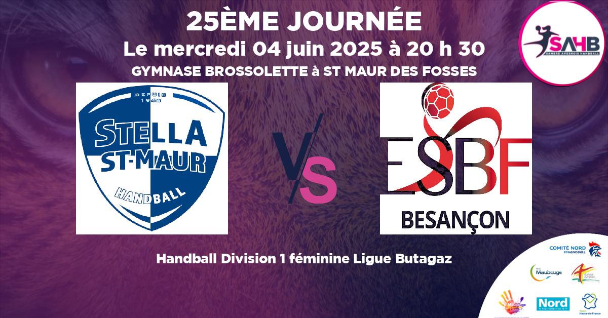 Division 1 féminine Ligue Butagaz handball, STELLA SAINT-MAUR VS BESANCON - GYMNASE BROSSOLETTE à ST MAUR DES FOSSES à 20 h 30