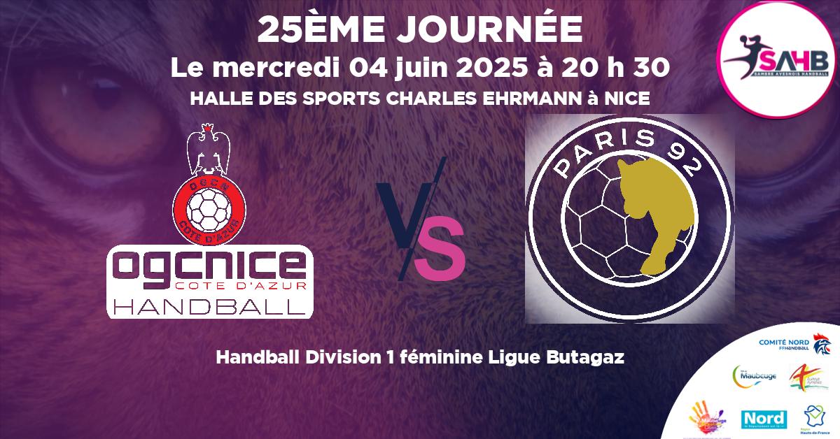 Division 1 féminine Ligue Butagaz handball, OGC NICE COTE D'AZUR VS PARIS 92 - HALLE DES SPORTS CHARLES EHRMANN à NICE à 20 h 30