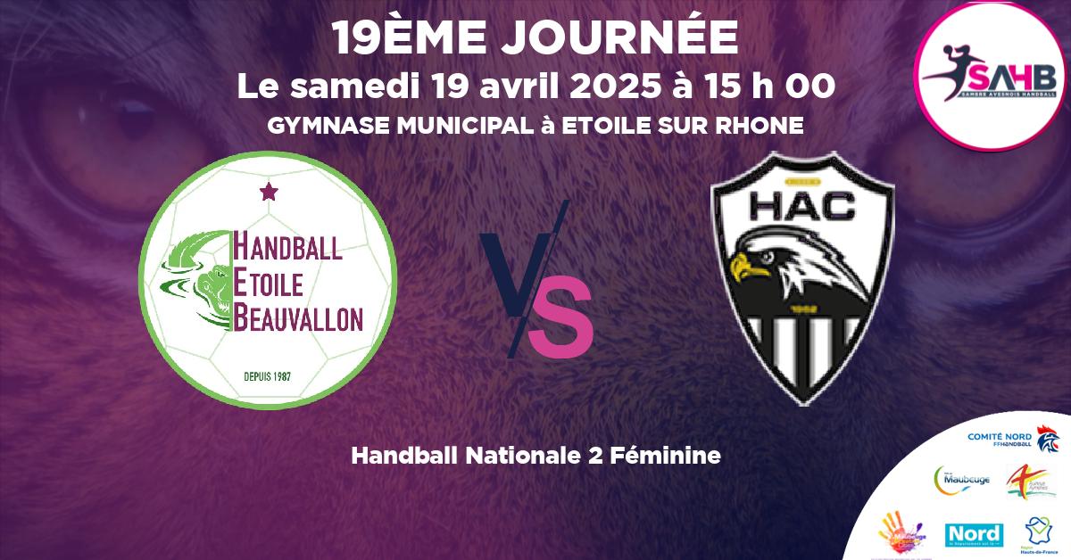 Nationale 2 Féminine handball, ETOILE BEAUVALLON VS AJACCIO - GYMNASE MUNICIPAL à ETOILE SUR RHONE à 15 h 00