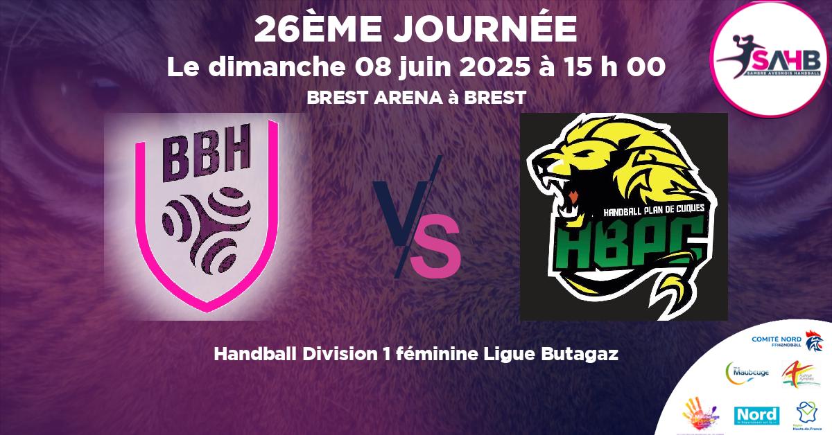 Division 1 féminine Ligue Butagaz handball, BREST BRETAGNE VS PLAN DE CUQUES - BREST ARENA à BREST à 15 h 00
