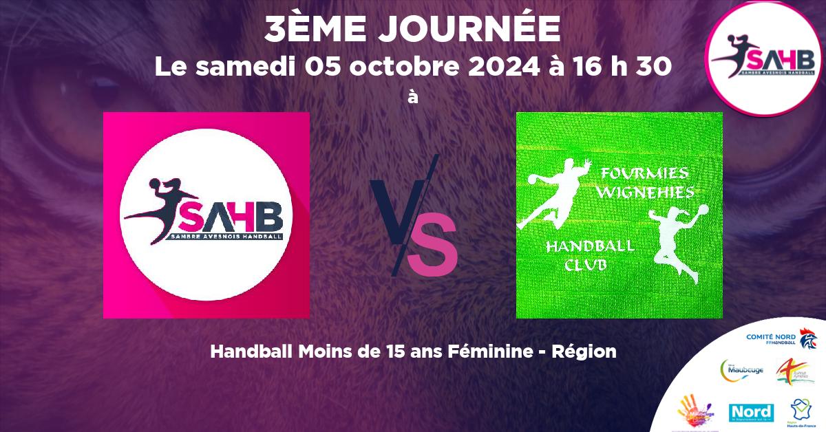 Moins de 15 ans Féminine - Région handball, SAMBRE AVESNOIS VS FOURMIES - WIGNEHIES - à à 16 h 30