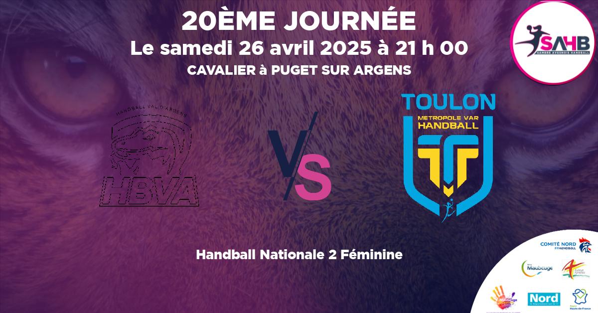 Nationale 2 Féminine handball, VAL D'ARGENS VS TOULON - CAVALIER à PUGET SUR ARGENS à 21 h 00