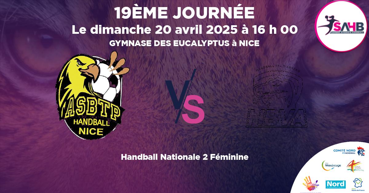 Nationale 2 Féminine handball, NICE VS VAL D'ARGENS - GYMNASE DES EUCALYPTUS à NICE à 16 h 00