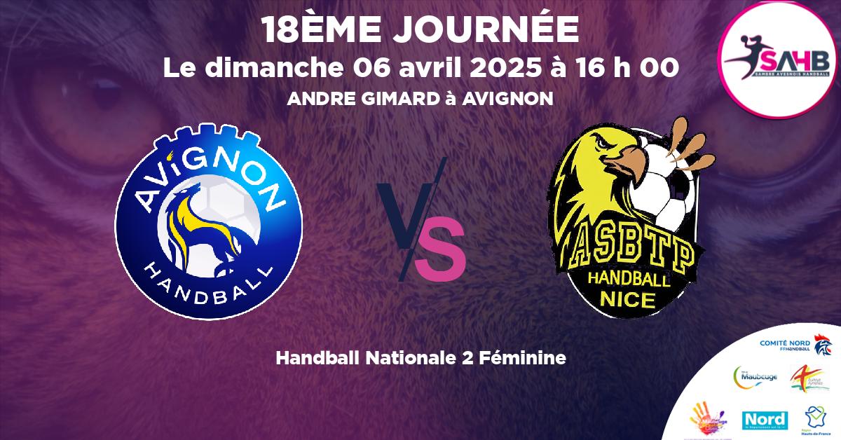 Nationale 2 Féminine handball, AVIGNON VS NICE - ANDRE GIMARD à AVIGNON à 16 h 00