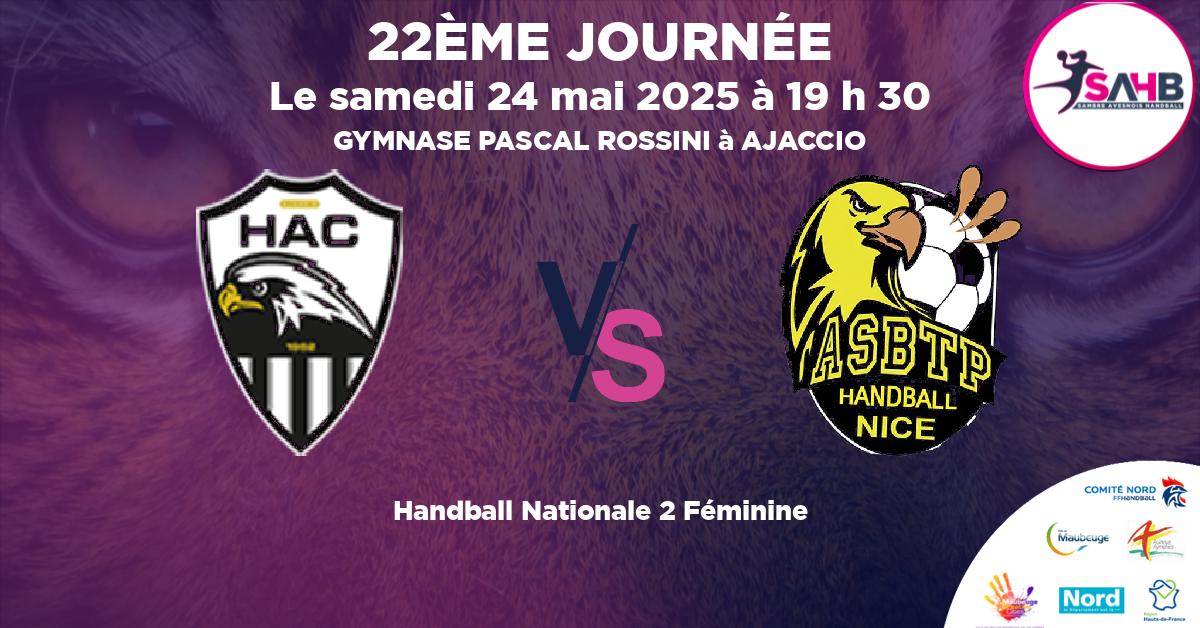 Nationale 2 Féminine handball, AJACCIO VS NICE - GYMNASE PASCAL ROSSINI à AJACCIO à 19 h 30