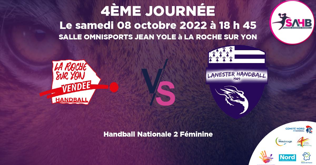 Nationale 2 Féminine handball, LA ROCHE SUR YON VENDEE VS LANESTER - SALLE OMNISPORTS JEAN YOLE à LA ROCHE SUR YON à 18 h 45