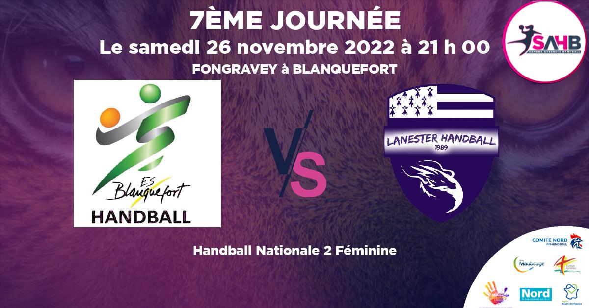 Nationale 2 Féminine handball, BLANQUEFORTAISE VS LANESTER - FONGRAVEY à BLANQUEFORT à 21 h 00