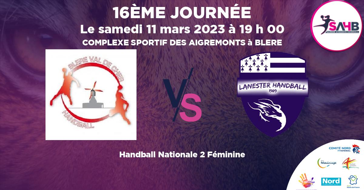Nationale 2 Féminine handball, BLERE VAL DE CHER VS LANESTER - COMPLEXE SPORTIF DES AIGREMONTS à BLERE à 19 h 00