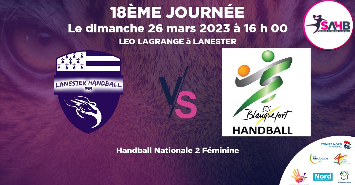 Nationale 2 Féminine handball, LANESTER VS BLANQUEFORTAISE - LEO LAGRANGE à LANESTER à 16 h 00