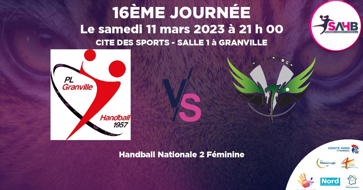 Nationale 2 Féminine handball, GRANVILLE VS CERGY - CITE DES SPORTS - SALLE 1 à GRANVILLE à 21 h 00
