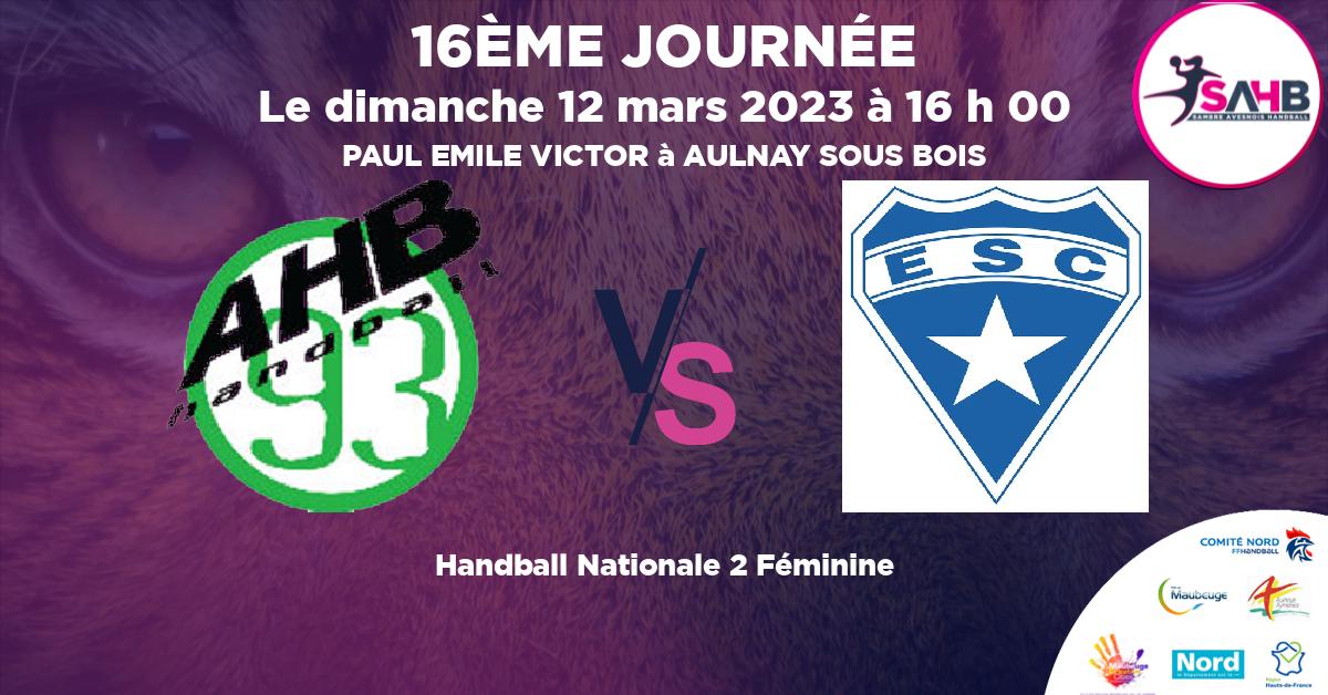 Nationale 2 Féminine handball, AULNAY VS ETOILE SPORTIVE COLOMBIENNE - PAUL EMILE VICTOR à AULNAY SOUS BOIS à 16 h 00