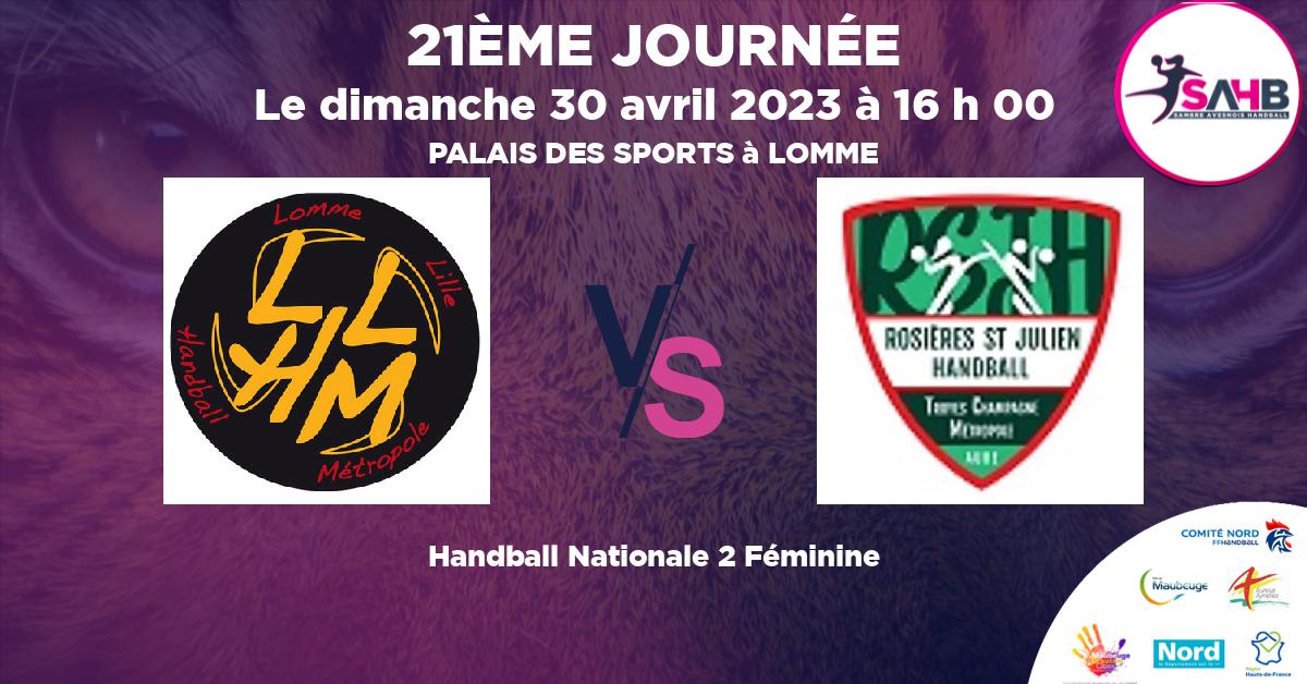Nationale 2 Féminine handball, LOMME VS ROSIERES ST-JULIEN - PALAIS DES SPORTS à LOMME à 16 h 00