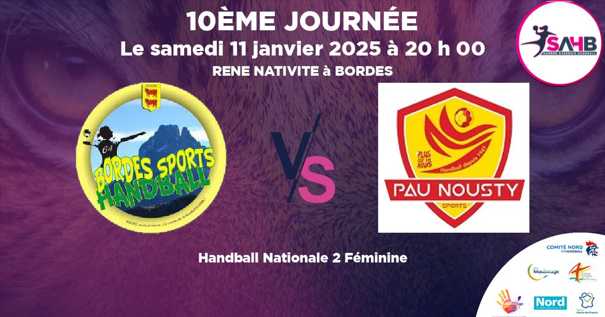 Nationale 2 Féminine handball, BORDES VS PAU NOUSTY - RENE NATIVITE à BORDES à 20 h 00