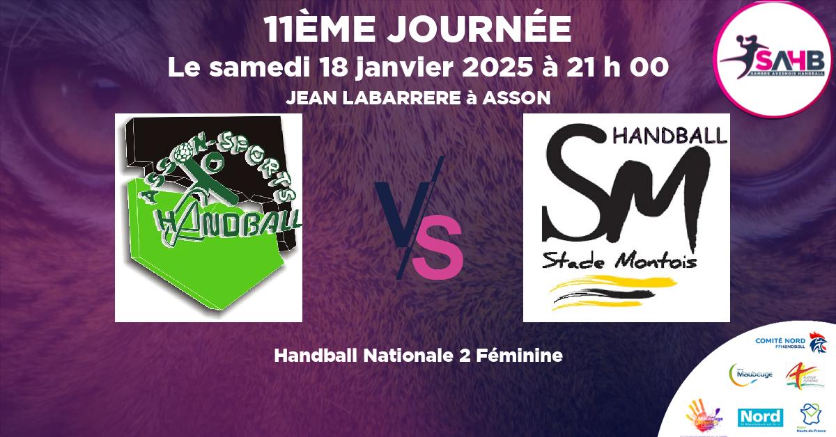 Nationale 2 Féminine handball, ASSON VS STADE MONTOIS - JEAN LABARRERE à ASSON à 21 h 00