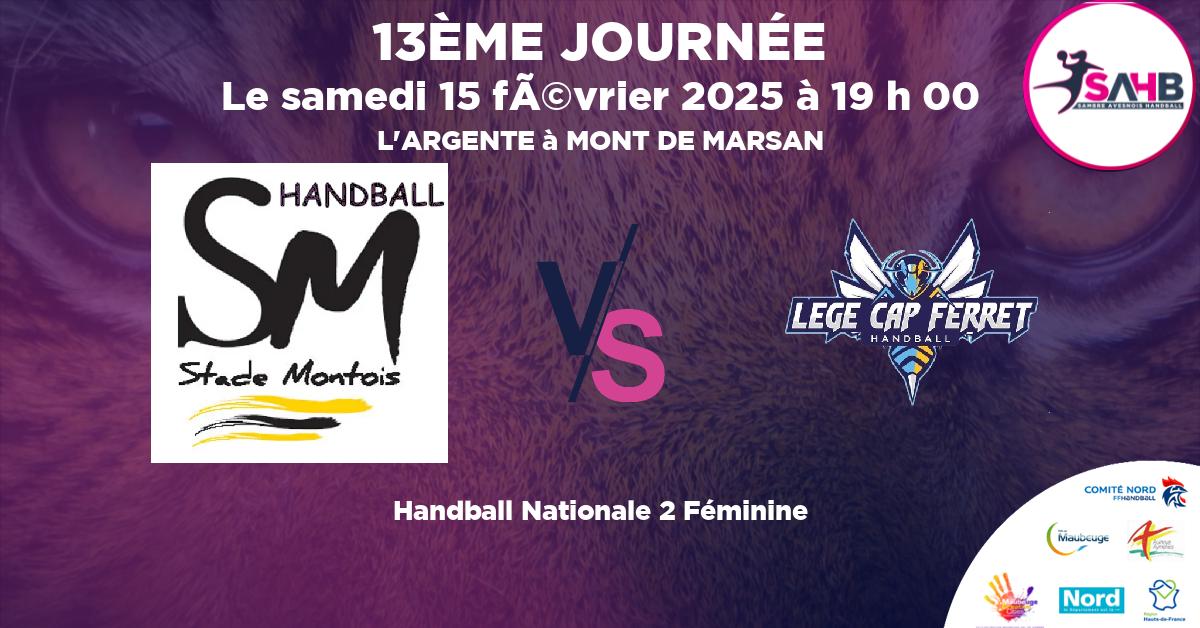 Nationale 2 Féminine handball, STADE MONTOIS VS LEGE CAP-FERRET - L'ARGENTE à MONT DE MARSAN à 19 h 00