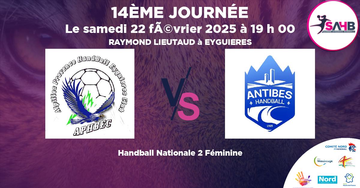 Nationale 2 Féminine handball, EYGUIERES ISTRES VS O. ANTIBES JUAN LES PINS - RAYMOND LIEUTAUD à EYGUIERES à 19 h 00