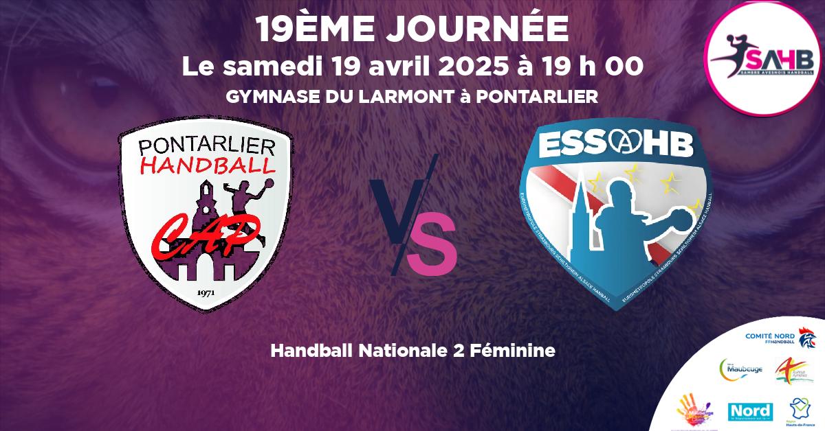 Nationale 2 Féminine handball, PONTARLIER VS STRASBOURG SCHILTIGHEIM - GYMNASE DU LARMONT à PONTARLIER à 19 h 00