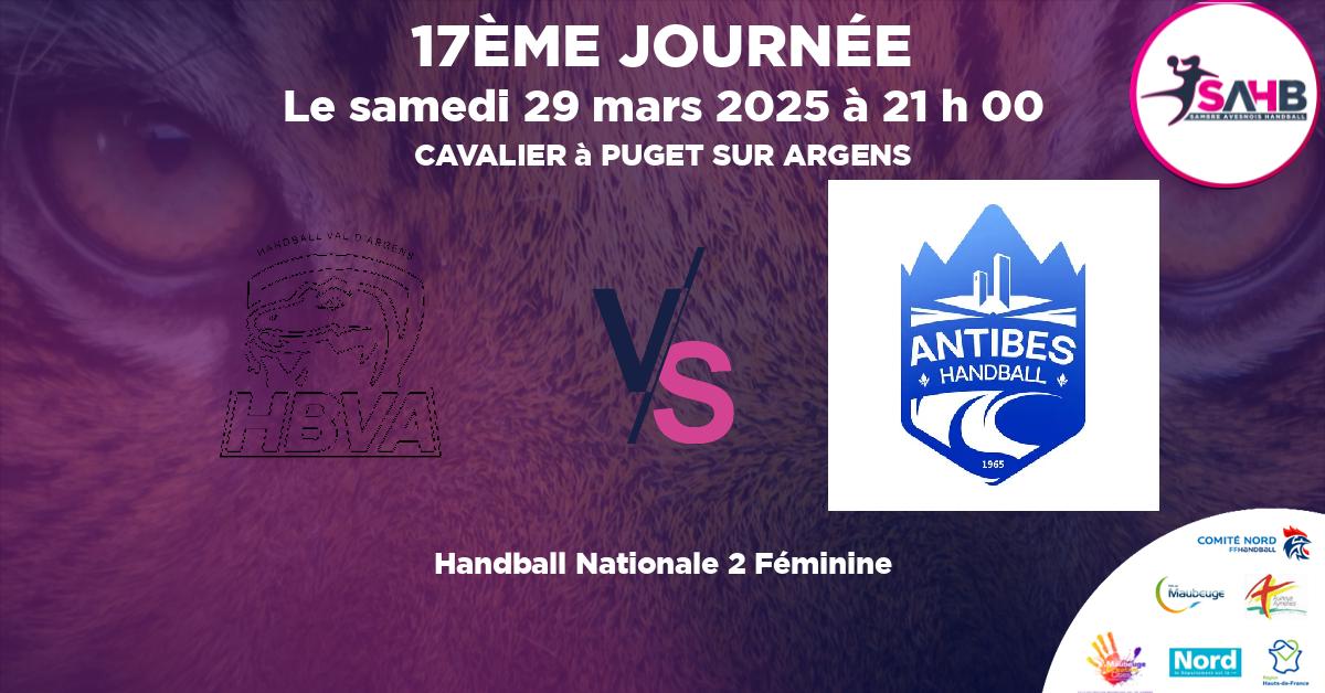 Nationale 2 Féminine handball, VAL D'ARGENS VS O. ANTIBES JUAN LES PINS - CAVALIER à PUGET SUR ARGENS à 21 h 00