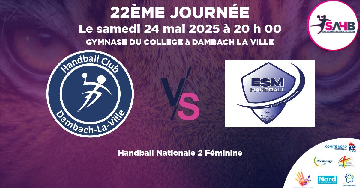 Nationale 2 Féminine handball, DAMBACH LA VILLE VS SAONE MAMIROLLE - GYMNASE DU COLLEGE à DAMBACH LA VILLE à 20 h 00