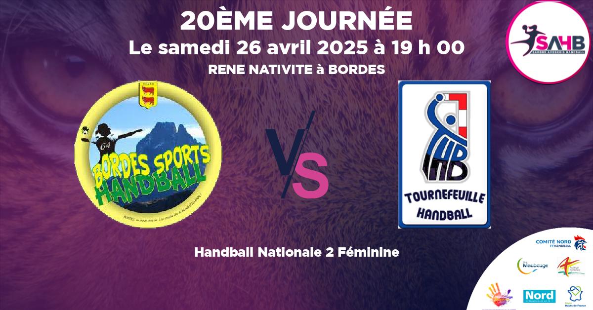Nationale 2 Féminine handball, BORDES VS TOURNEFEUILLE - RENE NATIVITE à BORDES à 19 h 00
