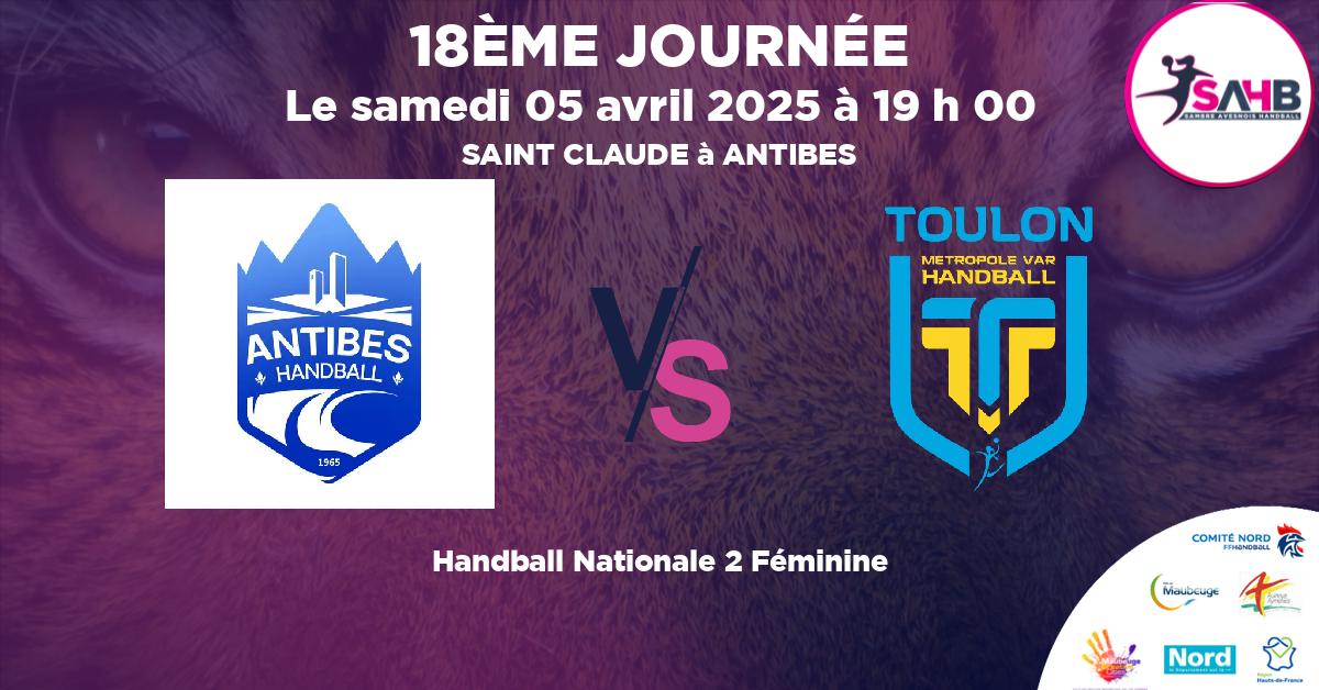 Nationale 2 Féminine handball, O. ANTIBES JUAN LES PINS VS TOULON - SAINT CLAUDE à ANTIBES à 19 h 00