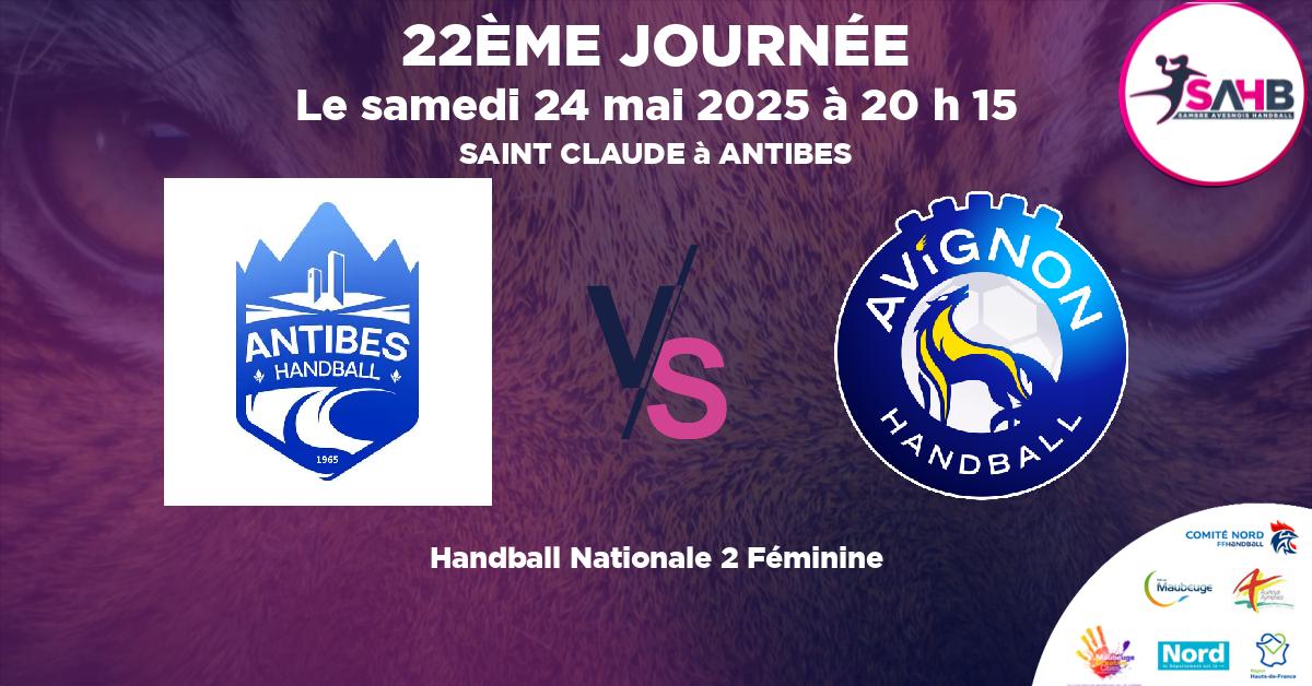 Nationale 2 Féminine handball, O. ANTIBES JUAN LES PINS VS AVIGNON - SAINT CLAUDE à ANTIBES à 20 h 15
