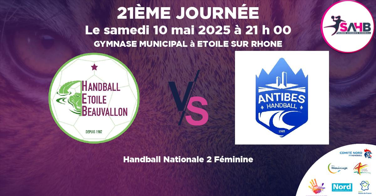 Nationale 2 Féminine handball, ETOILE BEAUVALLON VS O. ANTIBES JUAN LES PINS - GYMNASE MUNICIPAL à ETOILE SUR RHONE à 21 h 00