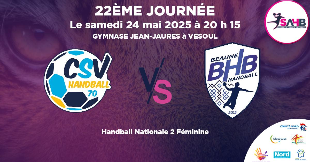 Nationale 2 Féminine handball, VESOUL VS BEAUNE - GYMNASE JEAN-JAURES à VESOUL à 20 h 15