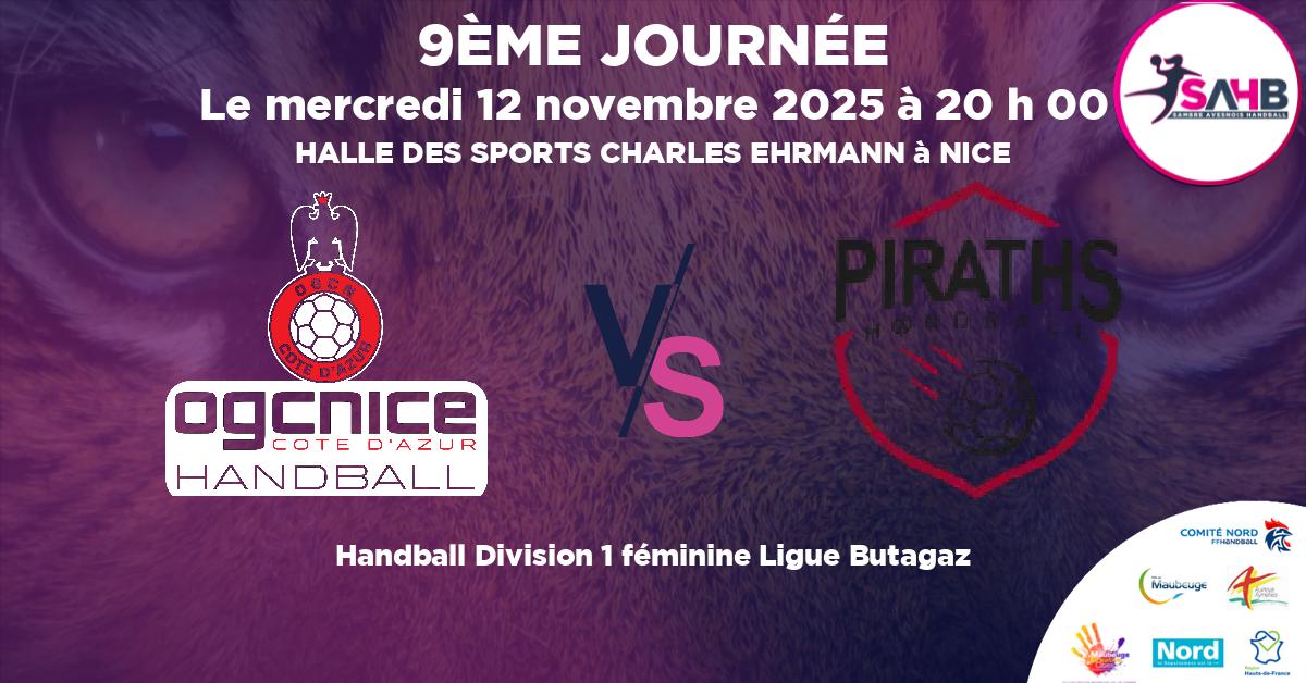 Division 1 féminine Ligue Butagaz handball, OGC NICE COTE D'AZUR VS STRASBOURG ACHENHEIM TRUCHTERSHEIM - HALLE DES SPORTS CHARLES EHRMANN à NICE à 20 h 00
