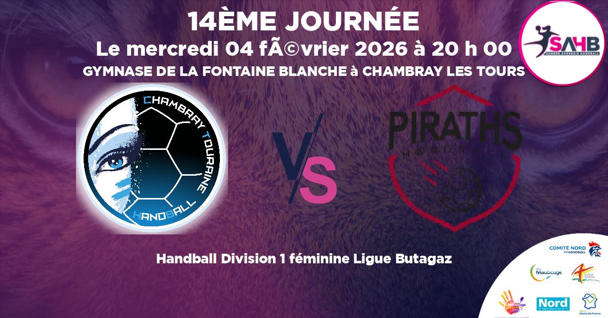 Division 1 féminine Ligue Butagaz handball, CHAMBRAY TOURAINE VS STRASBOURG ACHENHEIM TRUCHTERSHEIM - GYMNASE DE LA FONTAINE BLANCHE à CHAMBRAY LES TOURS à 20 h 00