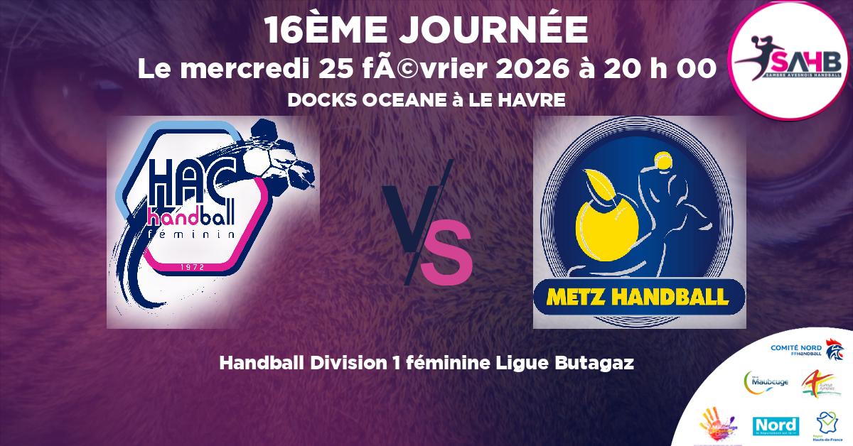 Division 1 féminine Ligue Butagaz handball, HAVRE ATHLETIC VS METZ - DOCKS OCEANE à LE HAVRE à 20 h 00