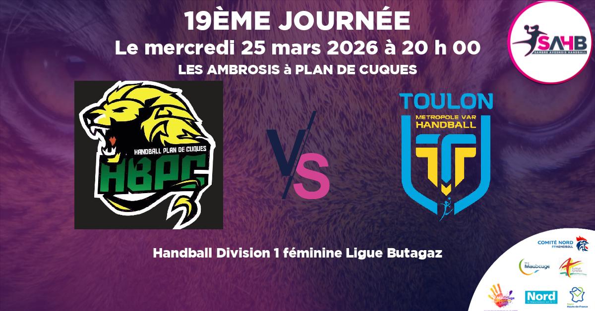 Division 1 féminine Ligue Butagaz handball, PLAN DE CUQUES VS TOULON - LES AMBROSIS à PLAN DE CUQUES à 20 h 00