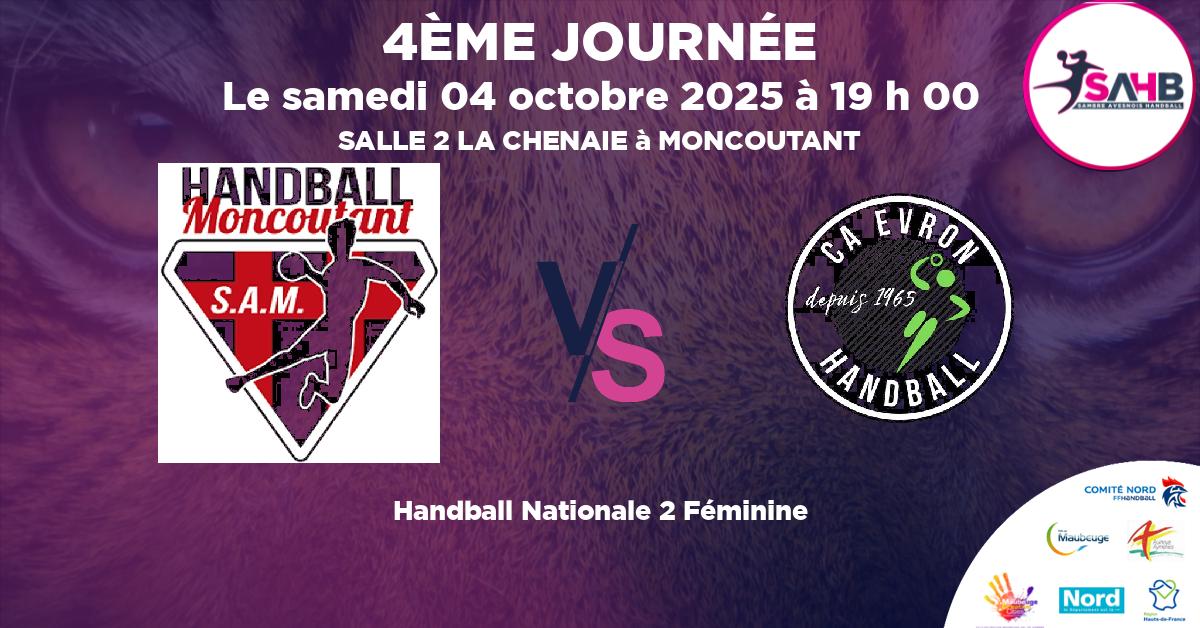 Nationale 2 Féminine handball, MONCOUTANT SAM VS CA EVRON - SALLE 2 LA CHENAIE à MONCOUTANT à 19 h 00