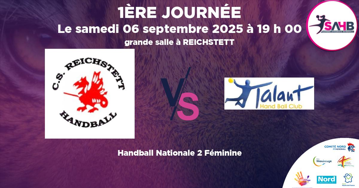 Nationale 2 Féminine handball, REICHSTETT VS TALANT - grande salle à REICHSTETT à 19 h 00