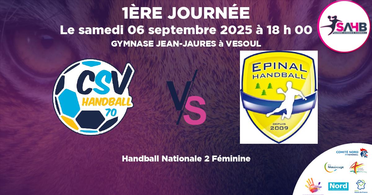 Nationale 2 Féminine handball, VESOUL VS EPINAL - GYMNASE JEAN-JAURES à VESOUL à 18 h 00