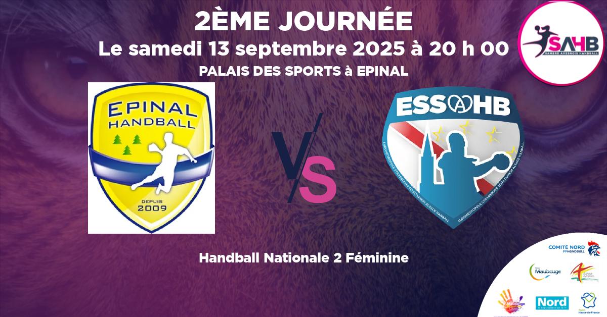 Nationale 2 Féminine handball, EPINAL VS STRASBOURG SCHILTIGHEIM - PALAIS DES SPORTS à EPINAL à 20 h 00