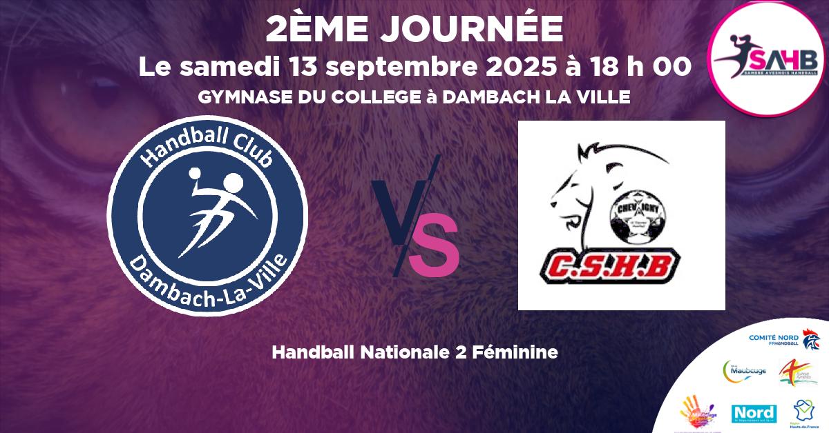 Nationale 2 Féminine handball, DAMBACH LA VILLE VS CHEVIGNY ST SAUVEUR - GYMNASE DU COLLEGE à DAMBACH LA VILLE à 18 h 00