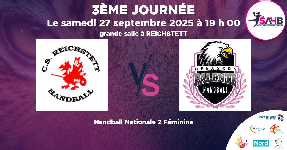 Nationale 2 Féminine handball, REICHSTETT VS PALENTE BESANCON - grande salle à REICHSTETT à 19 h 00