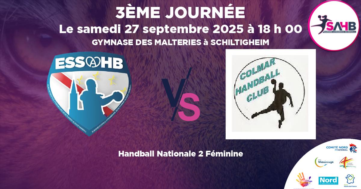 Nationale 2 Féminine handball, STRASBOURG SCHILTIGHEIM VS COLMAR - GYMNASE DES MALTERIES à SCHILTIGHEIM à 18 h 00