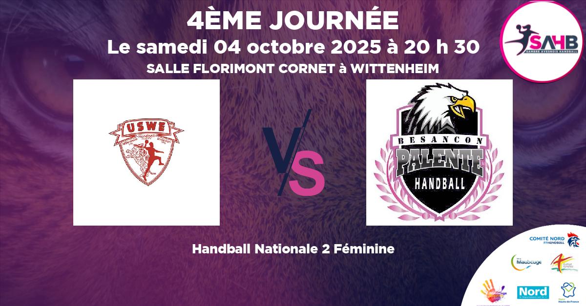 Nationale 2 Féminine handball, WITTENHEIM ENSISHEIM VS PALENTE BESANCON - SALLE FLORIMONT CORNET à WITTENHEIM à 20 h 30