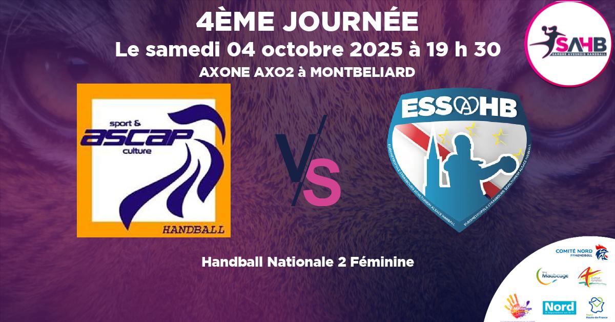 Nationale 2 Féminine handball, PAYS DE MONTBELIARD VS STRASBOURG SCHILTIGHEIM - AXONE AXO2 à MONTBELIARD à 19 h 30
