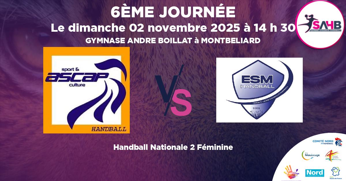 Nationale 2 Féminine handball, PAYS DE MONTBELIARD VS SAONE MAMIROLLE - GYMNASE ANDRE BOILLAT à MONTBELIARD à 14 h 30