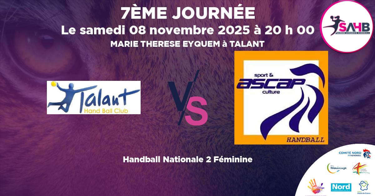 Nationale 2 Féminine handball, TALANT VS PAYS DE MONTBELIARD - MARIE THERESE EYQUEM à TALANT à 20 h 00