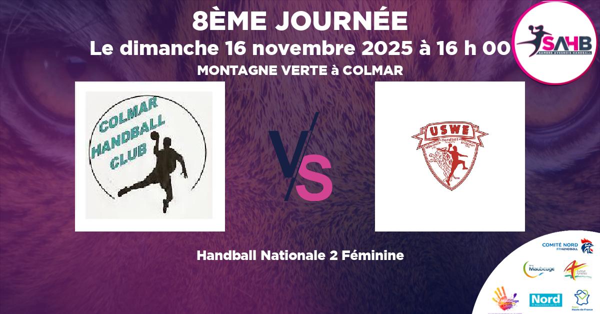 Nationale 2 Féminine handball, COLMAR VS WITTENHEIM ENSISHEIM - MONTAGNE VERTE à COLMAR à 16 h 00